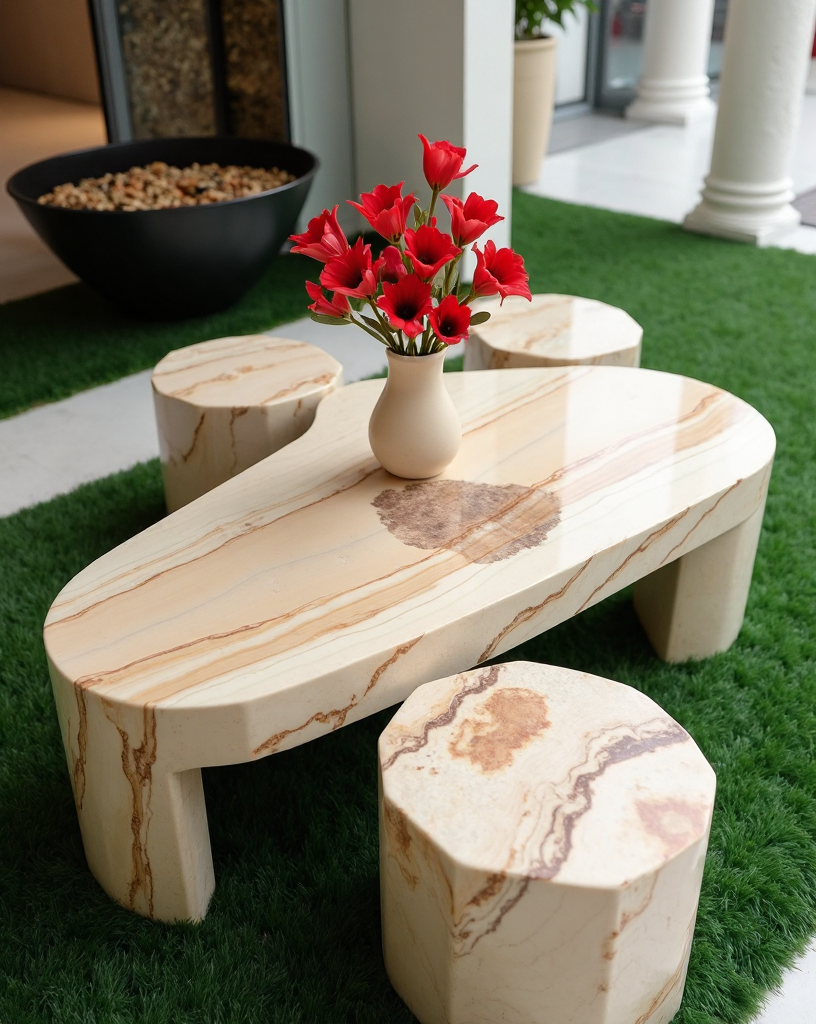 Contemporary Travertine Coffee Table Set