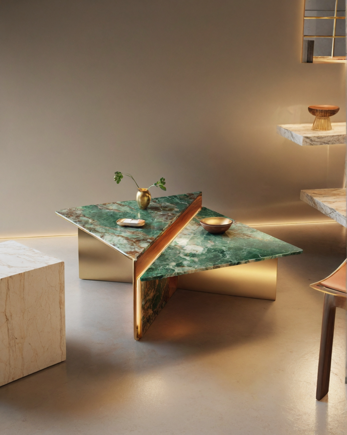 Natural Onyx and Travertine Coffee Table