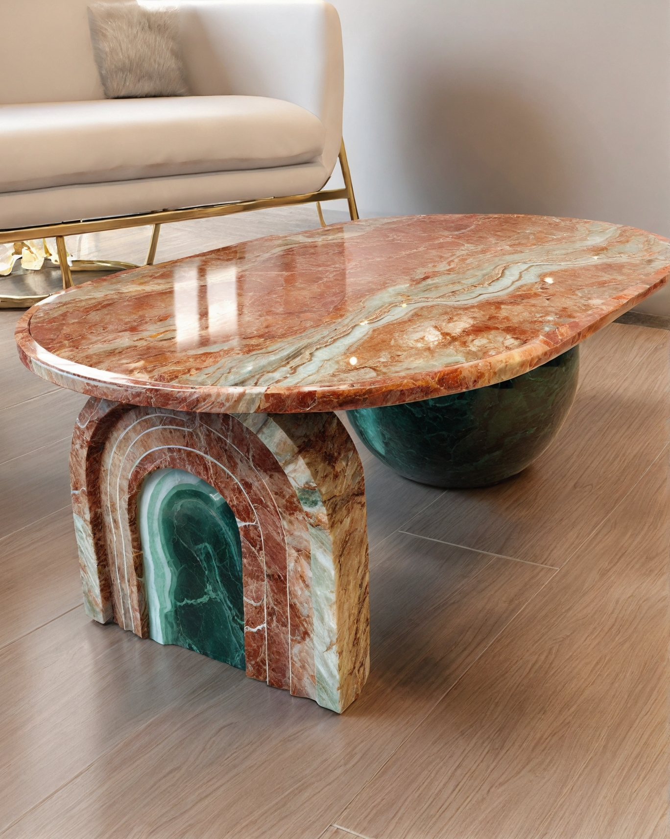 Carved Natural Luxury Travertine and onyx Table Coffee