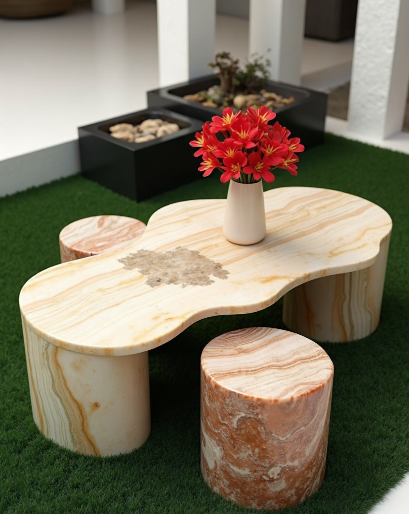 Contemporary Travertine Coffee Table Set