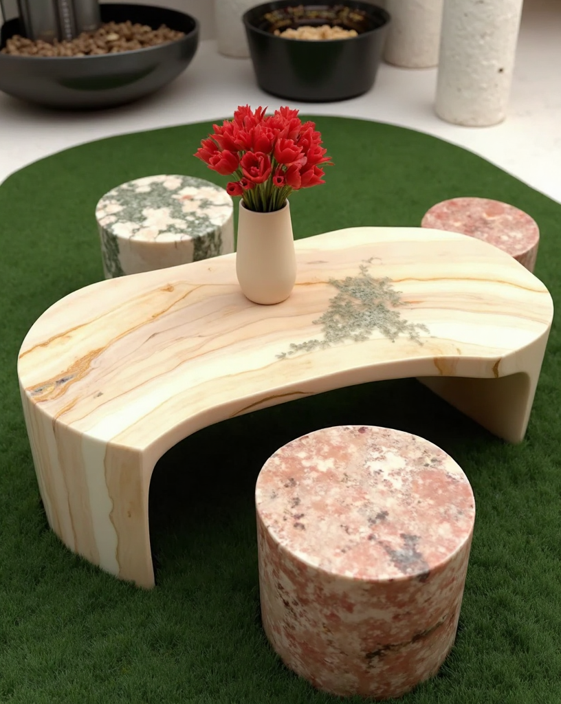 Contemporary Travertine Coffee Table Set