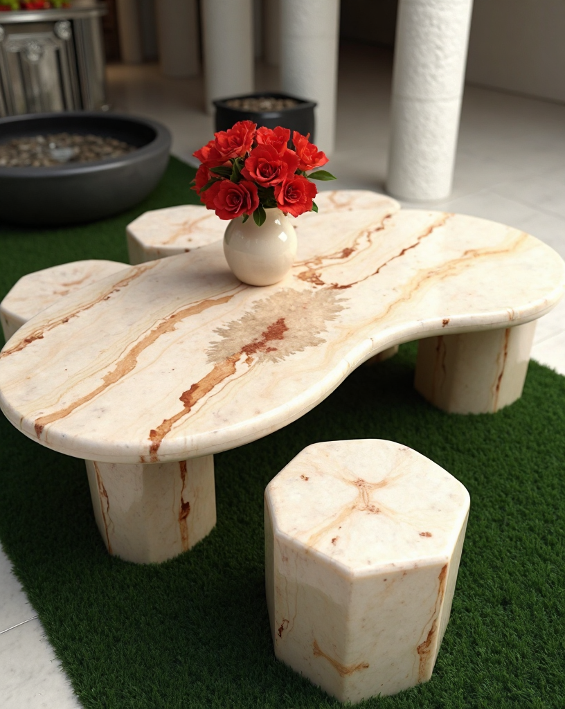 Contemporary Travertine Coffee Table Set