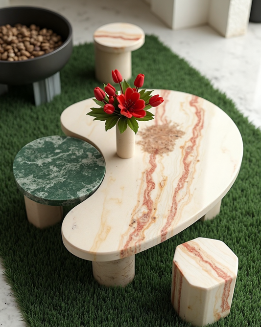 Contemporary Travertine Coffee Table Set