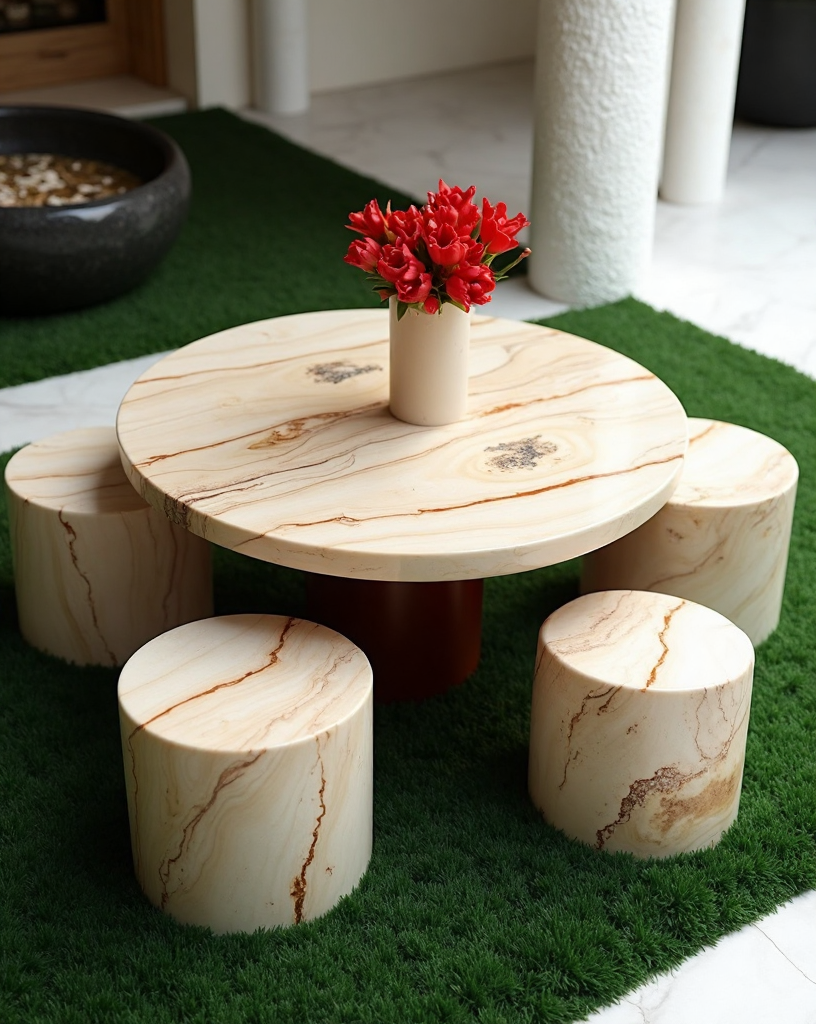 Contemporary Travertine Coffee Table Set
