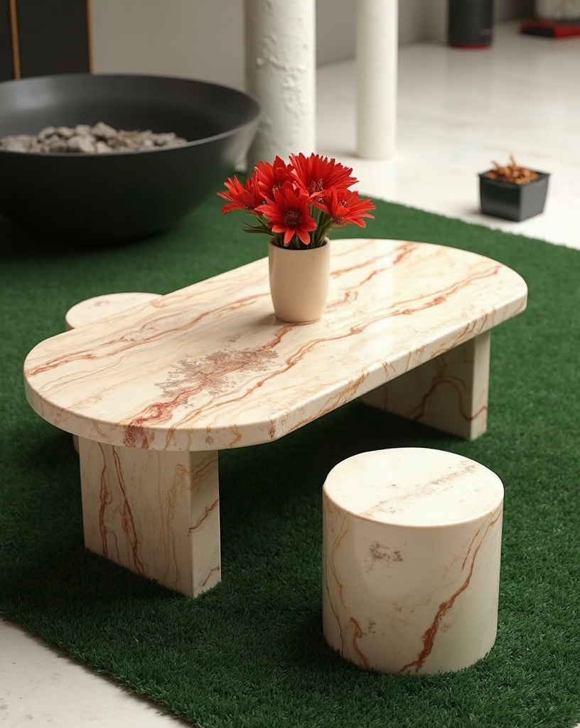 Contemporary Travertine Coffee Table Set