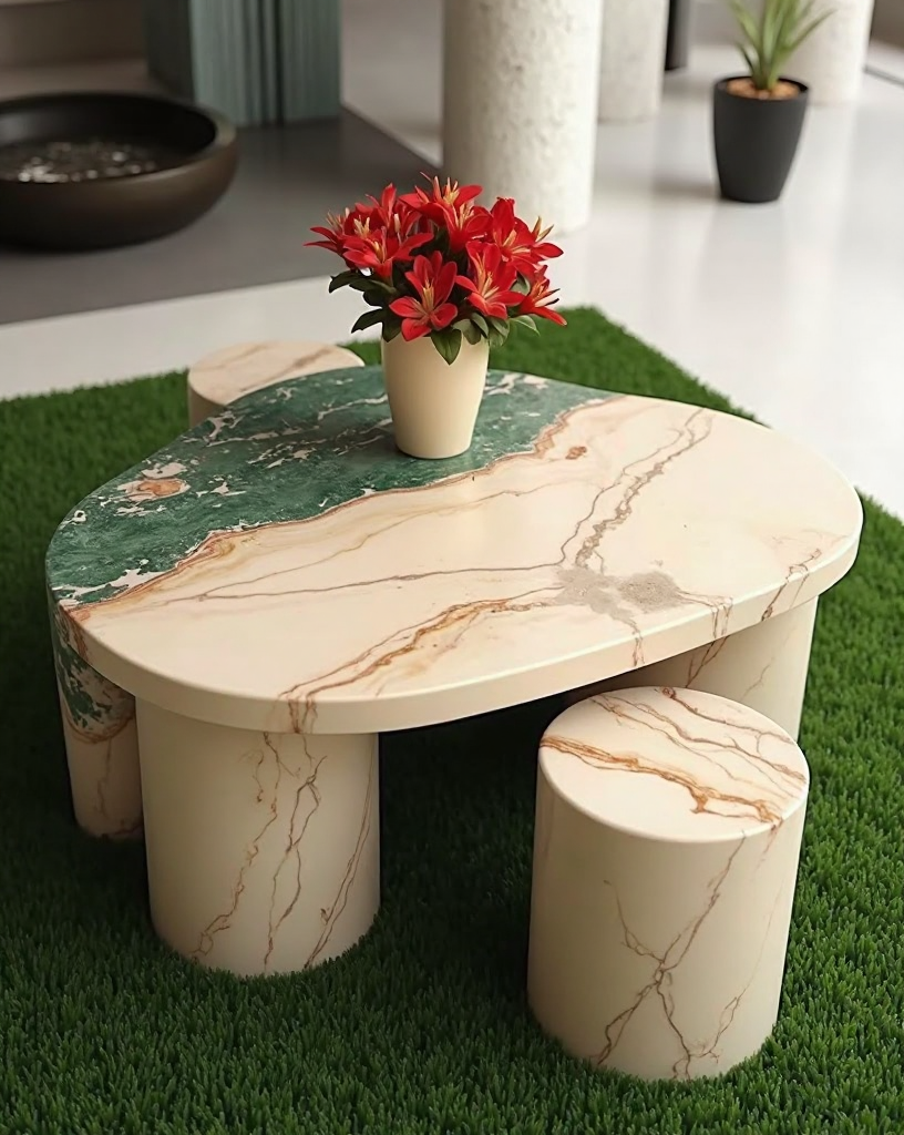 Contemporary Travertine Coffee Table Set