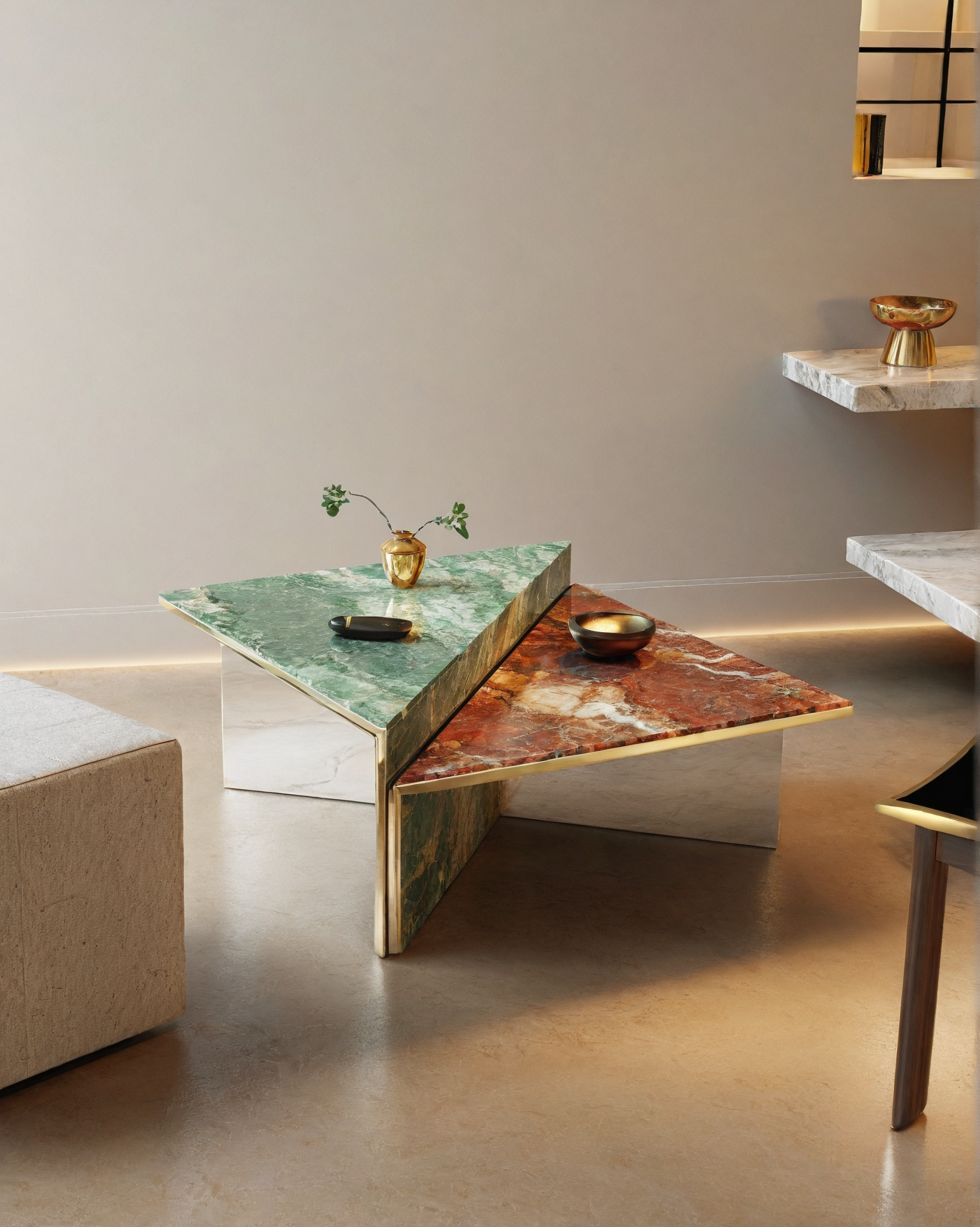 Natural Onyx and Travertine Coffee Table