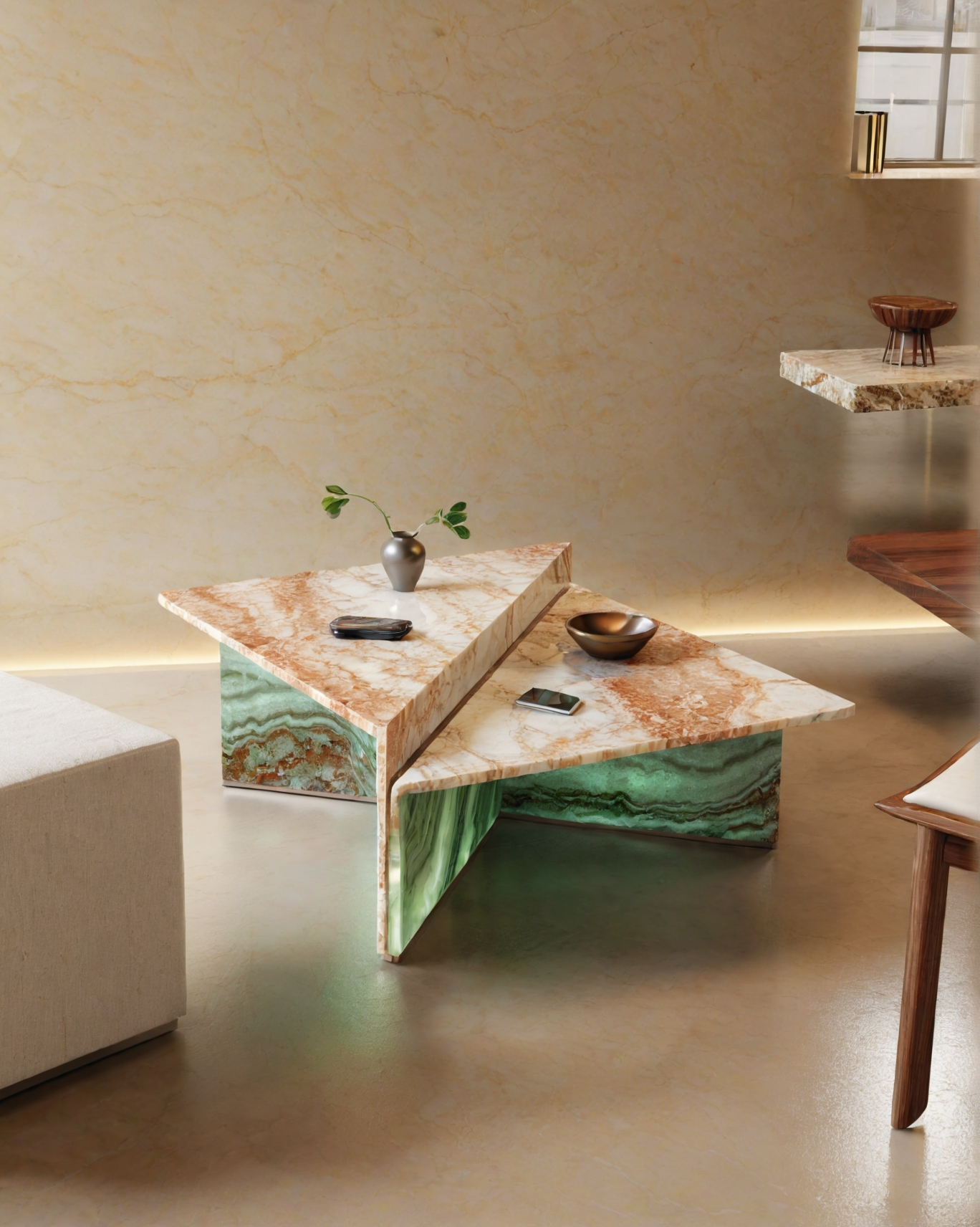 Natural Onyx and Travertine Coffee Table