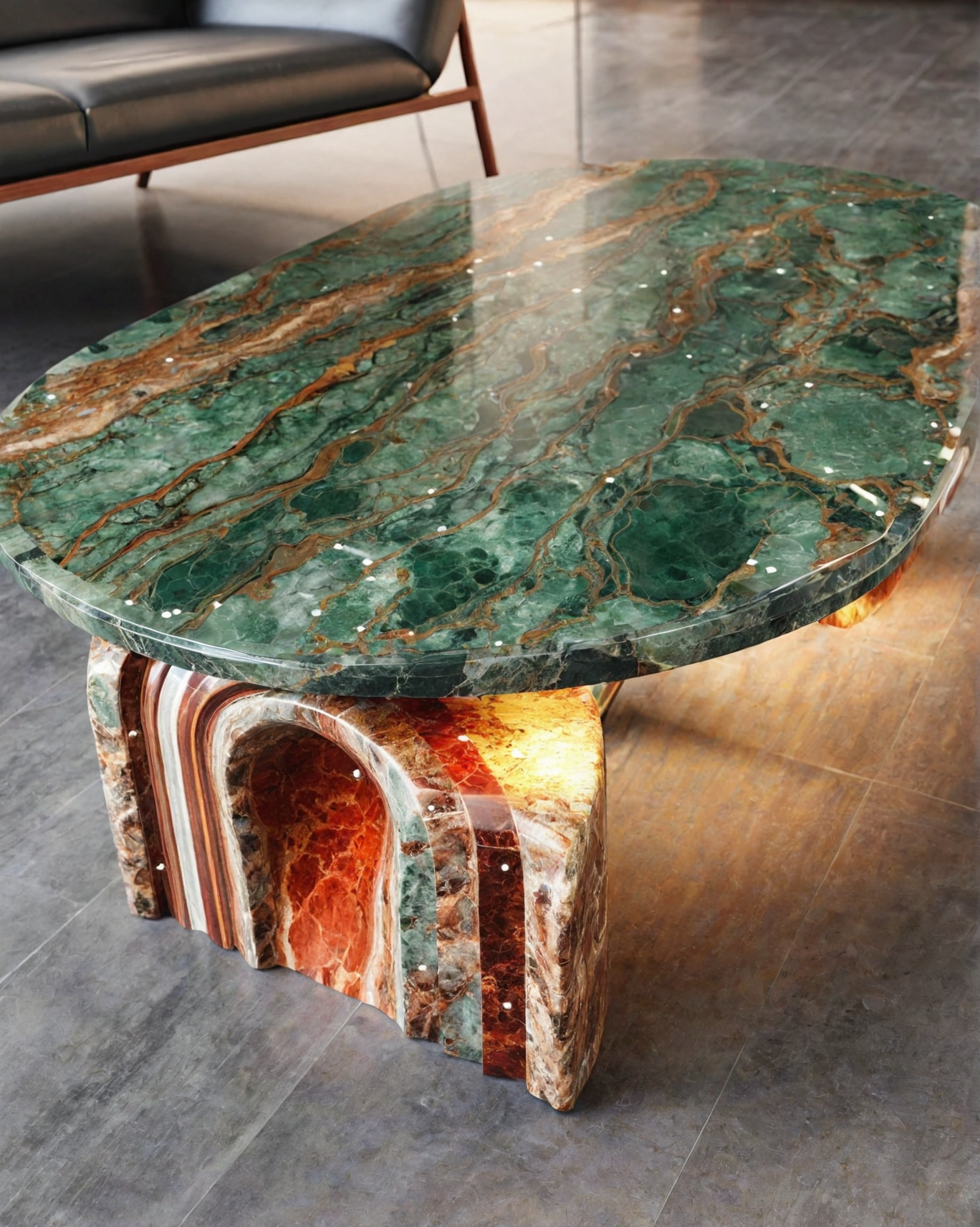 Carved Natural Luxury Travertine and onyx  Table Coffee