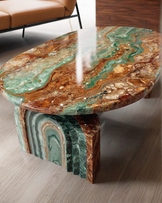 Carved Natural Luxury Travertine and onyx  Table Coffee