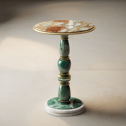 Carved Natural Onyx and Travertine Plant Stand