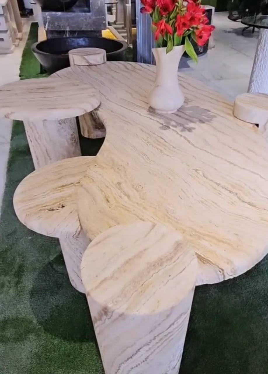 Contemporary Travertine Coffee Table Set