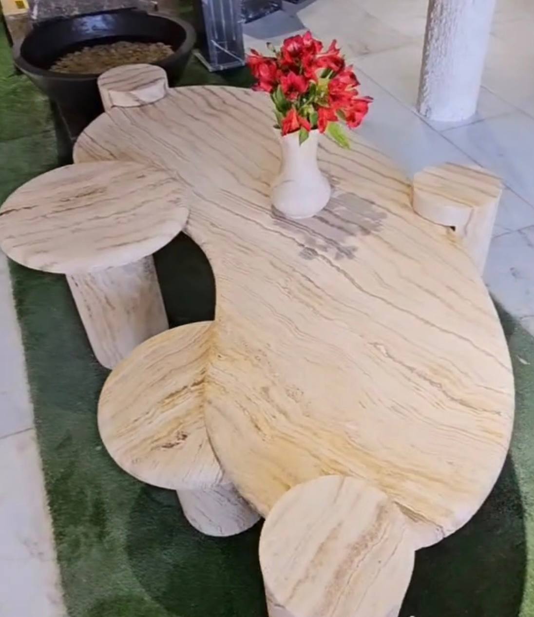 Contemporary Travertine Coffee Table Set