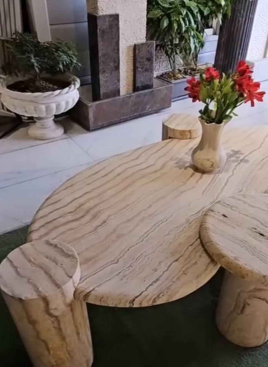 Contemporary Travertine Coffee Table Set