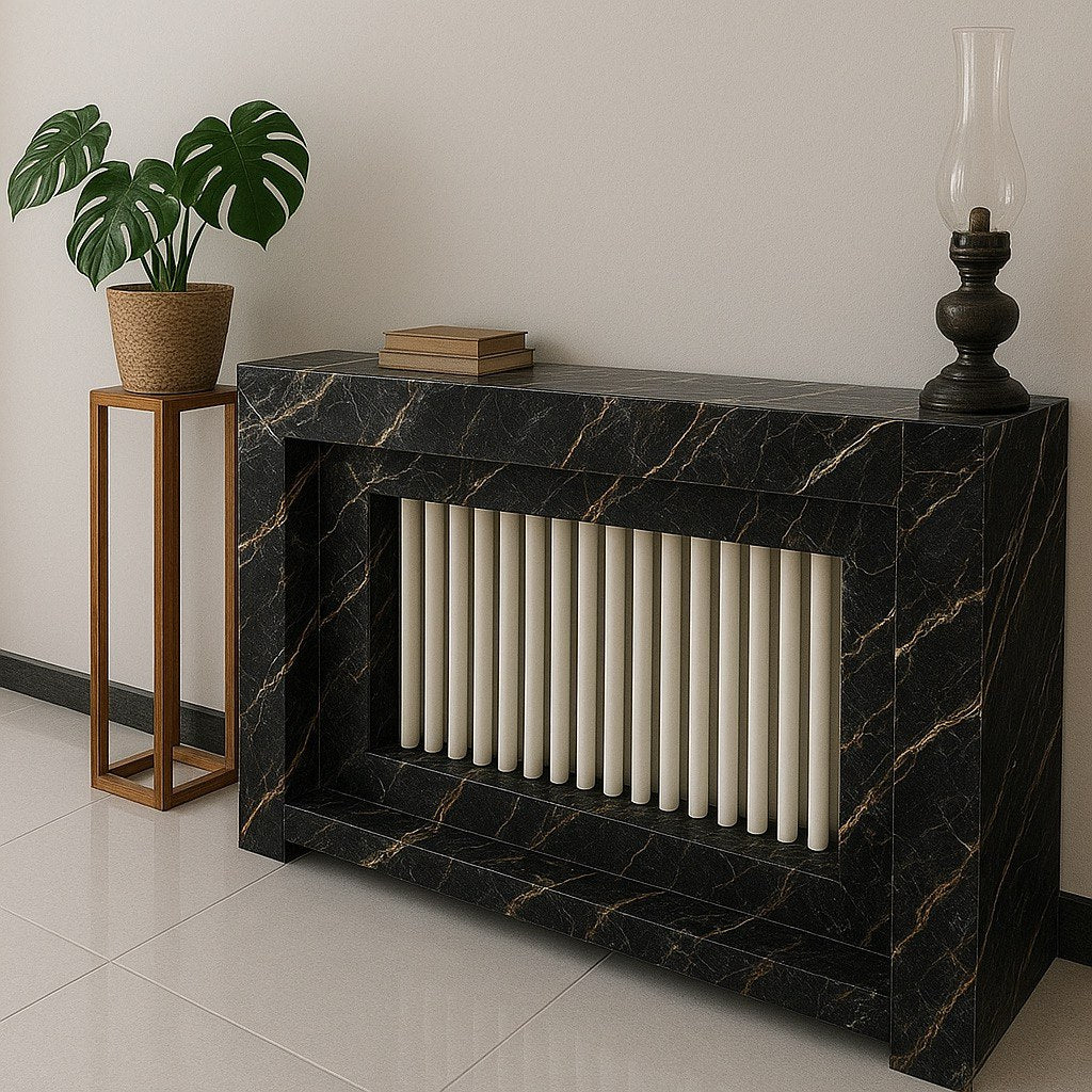 Luxury Radiator Cover Console – Green onyx and marble, Decorative & Functional”