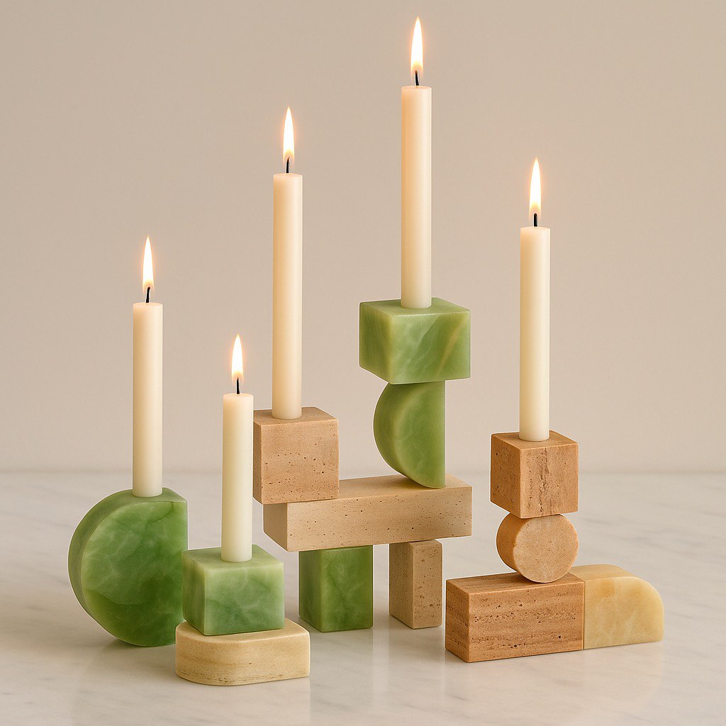 Geometric Stone Candle Holders