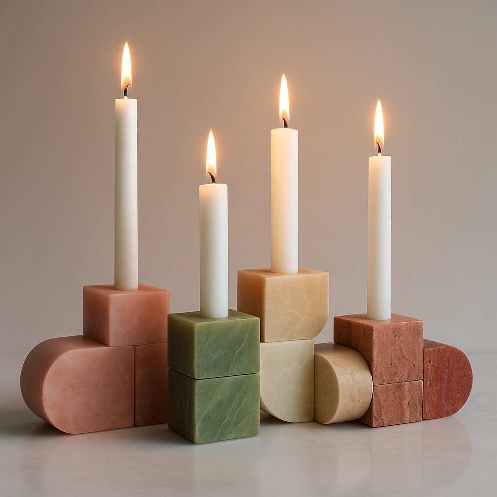 Geometric Stone Candle Holders