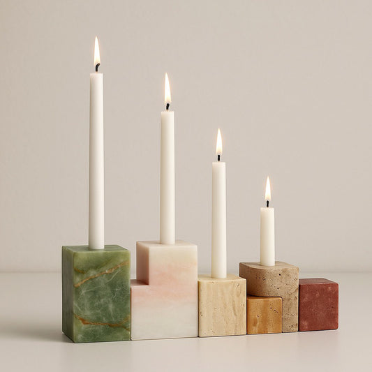 Geometric Stone Candle Holders