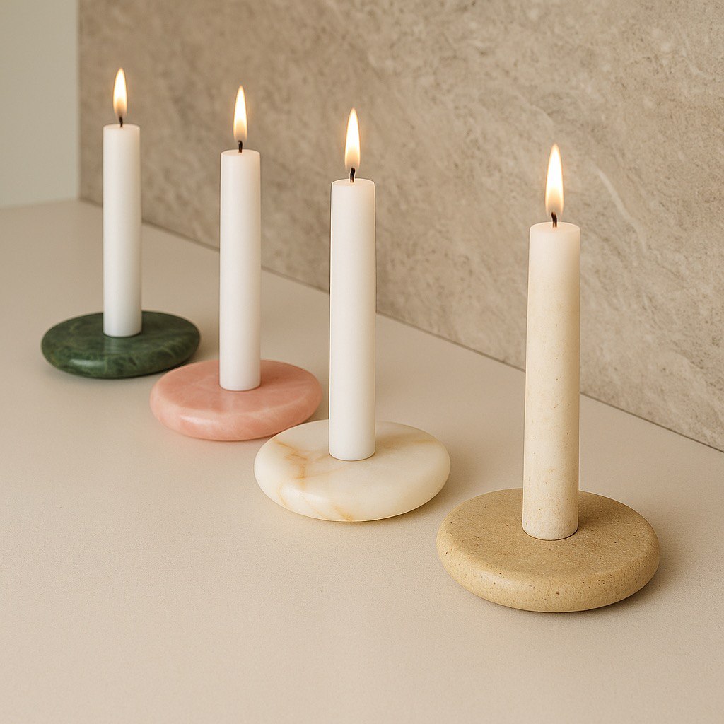 Round Stone Candle Holders